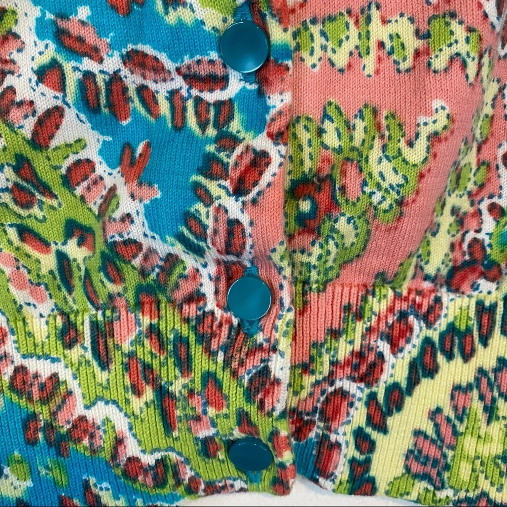 TALBOTS Women’s Size M Medium Sweater Cardigan 3/4 Sleeve Floral Mosiac - Picture 12 of 16